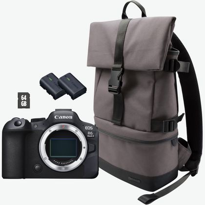 Image of Canon EOS R6 Mark II Mirrorless Camera, Black + Backpack + SD Card + Spare Battery